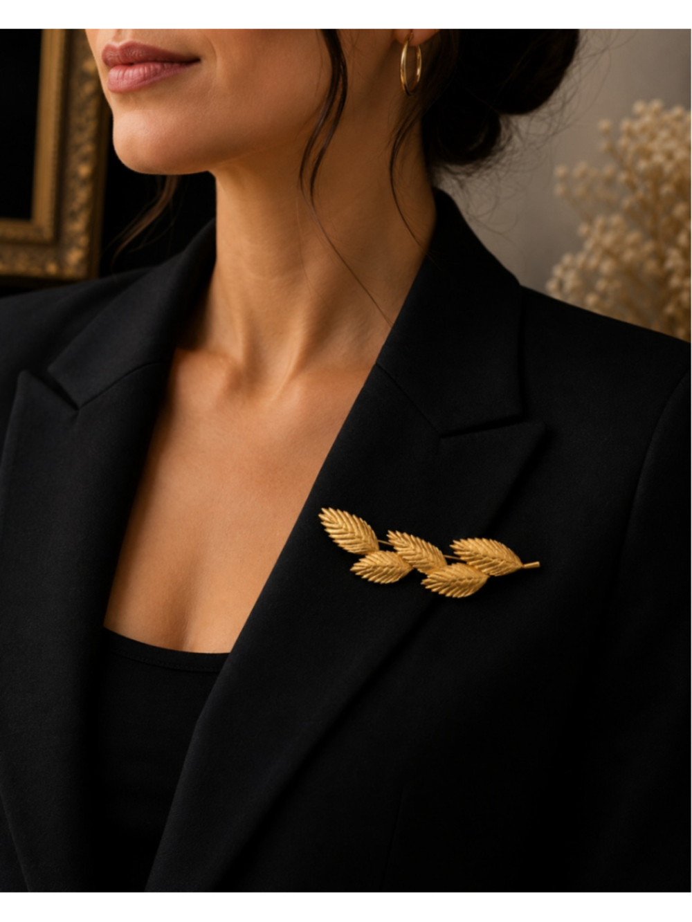 Vintage Matte Gold Tone Leaf Spray Brooch | Elegant Botanical Floral Pin